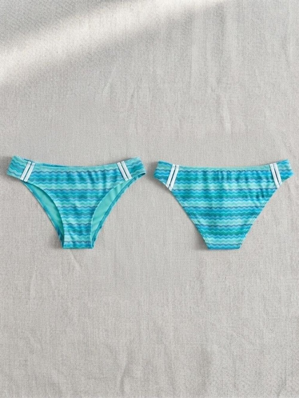 Athleta Womens Bikini Bottoms - Turquoise Stripes With Elastic Bands